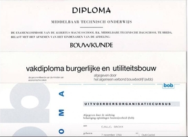 Aannemersbedrijf Corné Backx o.a. in bezit volgende vakdiploma MTS BOUWKUNDE UITVOERDERS ORGANISATIE VAKDIPLOMA BURGERLIJKE en UTITLITEITSBOUW