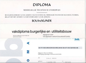 Aannemersbedrijf Corné Backx o.a. in bezit volgende vakdiploma  MTS BOUWKUNDE UITVOERDERS ORGANISATIE  VAKDIPLOMA BURGERLIJKE en UTITLITEITSBOUW